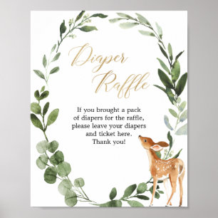 Deer greenery gold baby shower diaper raffle sign