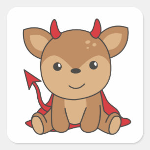 Deer Halloween Cute Devil Witch Costume Square Sti Sticker