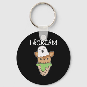 Deer Halloween Ghost I Scream Ice Cream Pun Key Ring