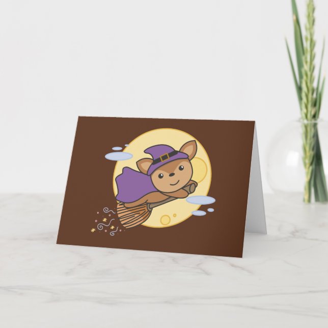 Deer Halloween Witch Kids Witch Costume Holiday Card (Front)