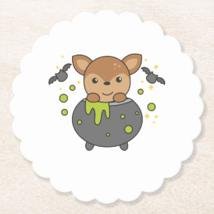 Deer Happy Halloween Cauldron Bat Paper Coaster