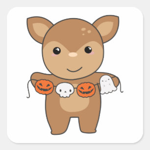 Deer Happy Halloween Pumpkin Bat Costume Square St Sticker