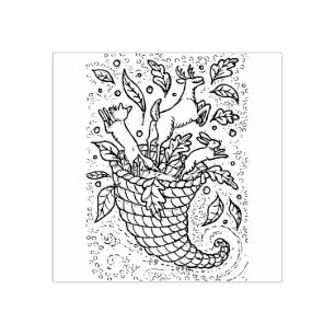 DEER HARE FOX FOREST WILDLIFE, NATURE'S CORNUCOPIA RUBBER STAMP