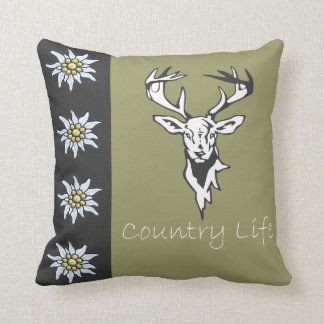 Deer Head Alpine Edelweiss Khaki  Pillow