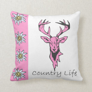 Deer Head Alpine Edelweiss Pink American Pillow