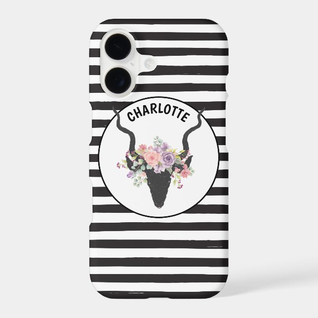 Deer head and roses personalised  iPhone case (Back)