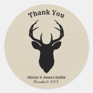 Deer Head Antlers Rustic Country Modern Favour Classic Round Sticker