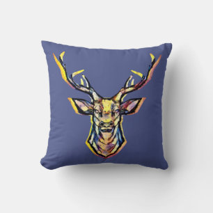 Deer head as a colorful picture in watercolor cushion