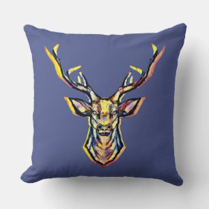 Deer head as a colorful picture in watercolor cushion