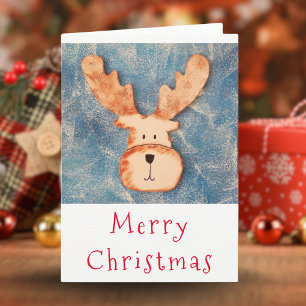 Deer Head Blue Winter Ice Merry Christmas Holiday Card