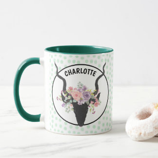 Deer head decorated with roses personalised  mug