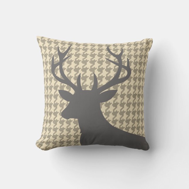 Deer Head Houndstooth | eggshell grey Cushion (Front)