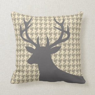 Deer Head Houndstooth eggshell grey Cushion