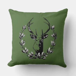 Deer Head in Laurel Leaves Cushion