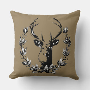 Deer Head in Laurel Leaves Cushion