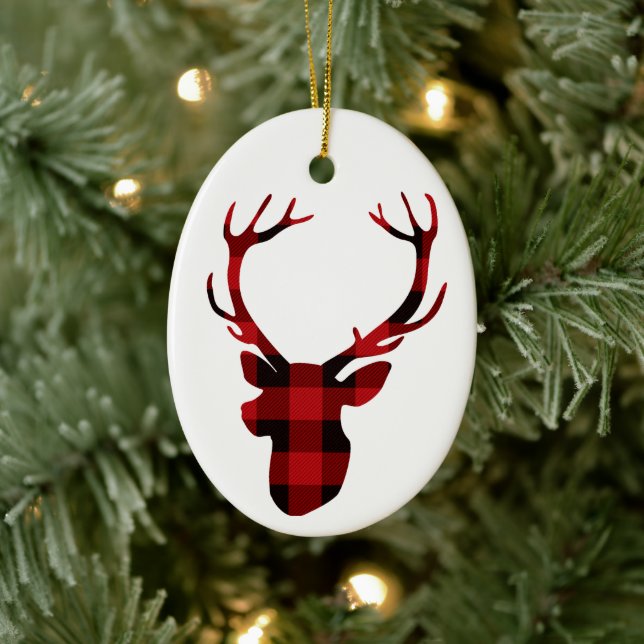deer head lumberjack buffalo Ceramic Ornament (Tree)