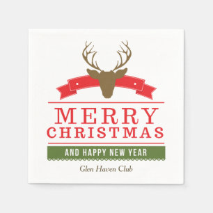 Deer Head Merry Christmas Napkin