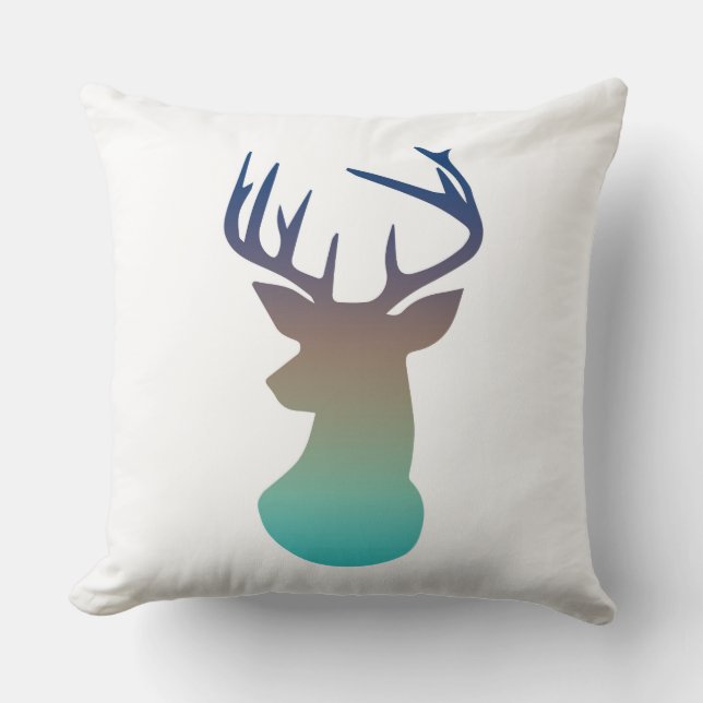 Deer Head Modern Ombre Navy and Aqua Blue Cushion (Front)