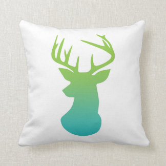Deer Head Modern Ombre Watercolor Green and Blue Cushion
