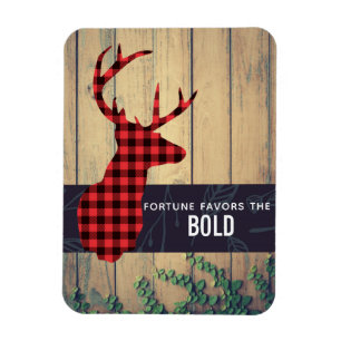 Deer Head - Rustic Red Plaid with a Quote Magnet