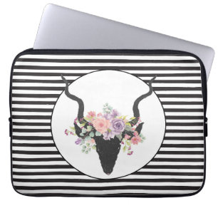 Deer head silhouette decorated with roses laptop sleeve