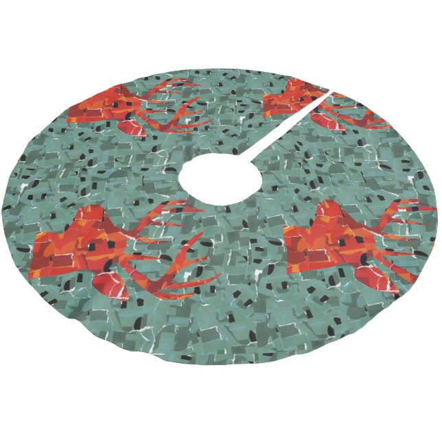 Deer head silhouette mosaic brushed polyester tree skirt (Angled)