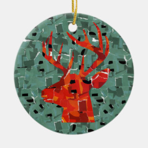 Deer head silhouette mosaic ceramic tree decoration