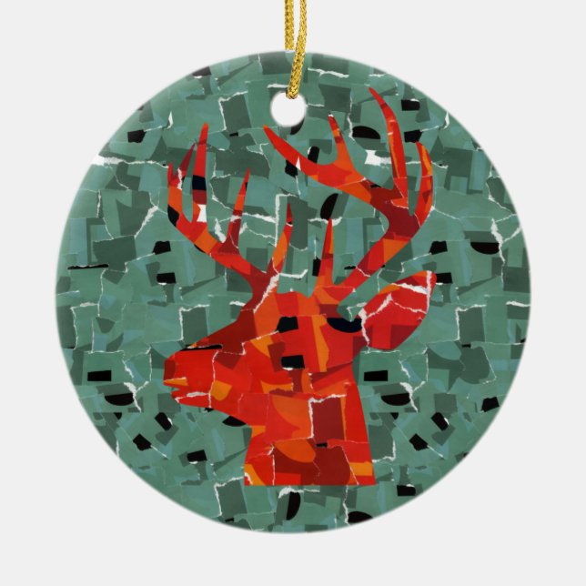 Deer head silhouette mosaic ceramic tree decoration (Front)
