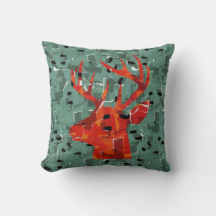 Deer head silhouette mosaic cushion