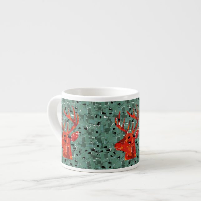 Deer head silhouette mosaic espresso cup (Front Left)