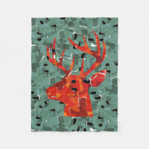 Deer head silhouette mosaic fleece blanket