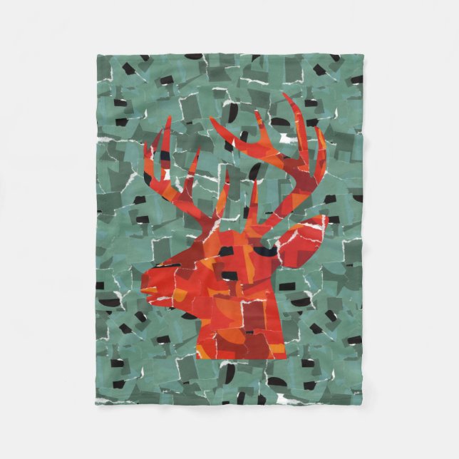 Deer head silhouette mosaic fleece blanket (Front)
