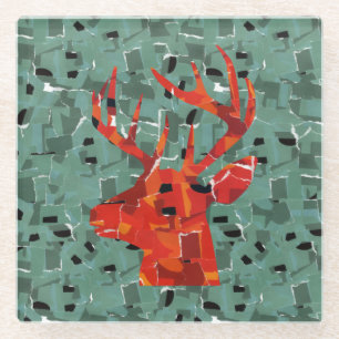 Deer head silhouette mosaic glass coaster