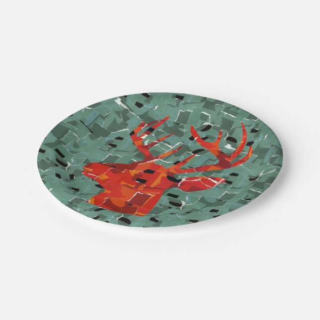 Deer head silhouette mosaic paper plate (Angled)