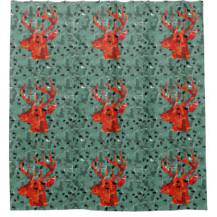 Deer head silhouette mosaic shower curtain