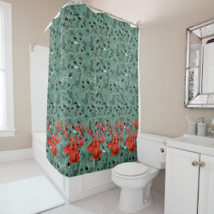 Deer head silhouette mosaic shower curtain