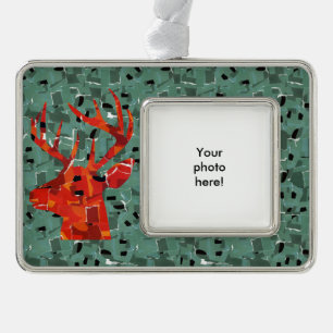 Deer head silhouette mosaic silver plated framed ornament