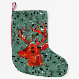 Deer head silhouette mosaic small christmas stocking
