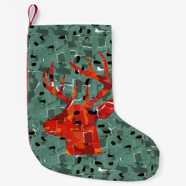 Deer head silhouette mosaic small christmas stocking (Front)