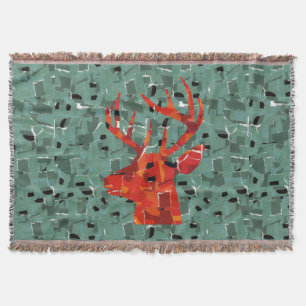 Deer head silhouette mosaic throw blanket