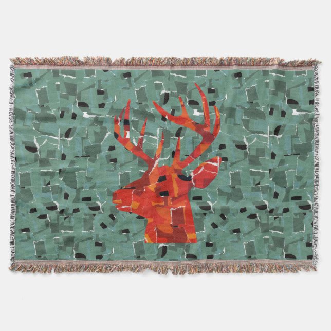 Deer head silhouette mosaic throw blanket (Front)