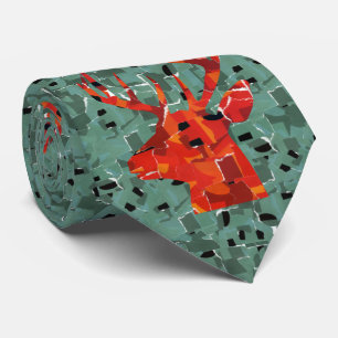 Deer head silhouette mosaic tie