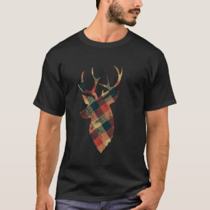 Deer Head Silhouette Red Buffalo Plaid Christmas T-Shirt