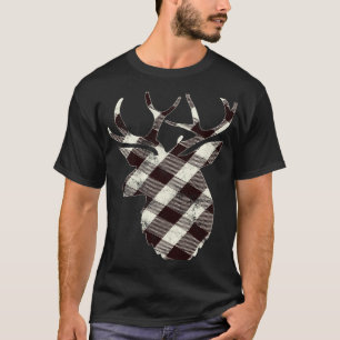 Deer Head Silhouette  White Buffalo Plaid Christma T-Shirt