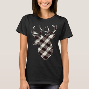 Deer Head Silhouette White Buffalo Plaid Christma T-Shirt