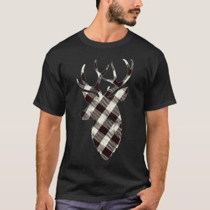 Deer Head Silhouette White Buffalo Plaid Christma T-Shirt