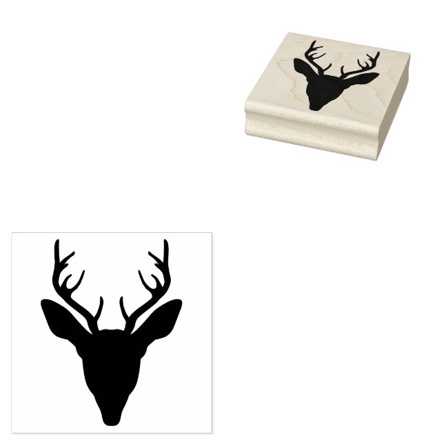 Deer Head Silhouette With Antlers Rubber Stamp (Stamped)