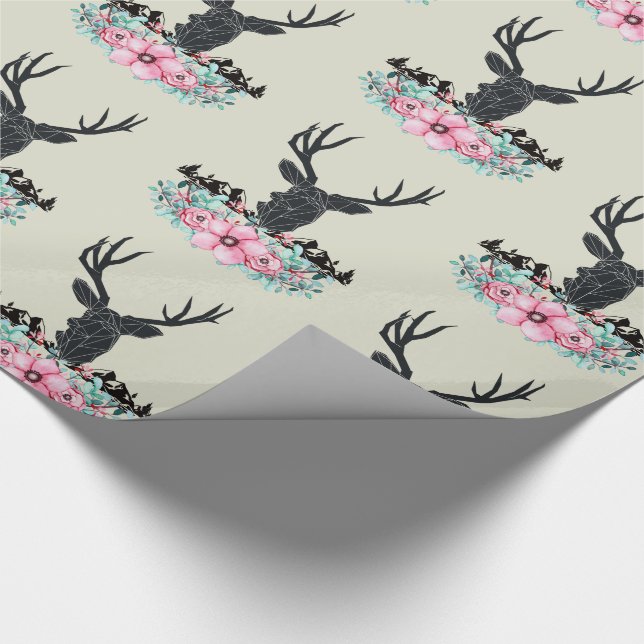 Deer Head w/ Flowers & Mountains Wrapping Paper (Corner)