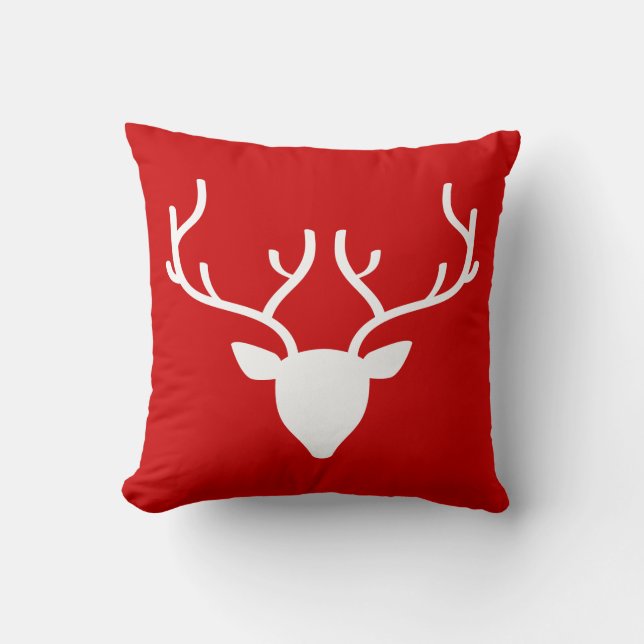 Deer Head with Antlers Pillow on Santa Red (Front)