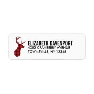 Deer Head with Antlers - Rustic Red Plaid Return Address Label
